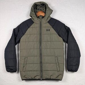 Under Armour Jacket Youth XL 18-20 Green Black Puffer Hooded Full Zip Insulated